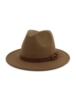 HUDANHUWEI Unisex Wide Brim Felt Fedora Hats Men Women Panama Trilby Hat with Band