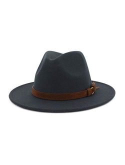 HUDANHUWEI Unisex Wide Brim Felt Fedora Hats Men Women Panama Trilby Hat with Band