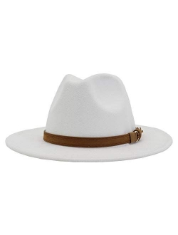 HUDANHUWEI Unisex Wide Brim Felt Fedora Hats Men Women Panama Trilby Hat with Band