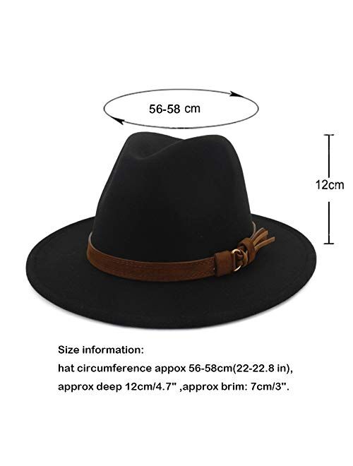 HUDANHUWEI Unisex Wide Brim Felt Fedora Hats Men Women Panama Trilby Hat with Band