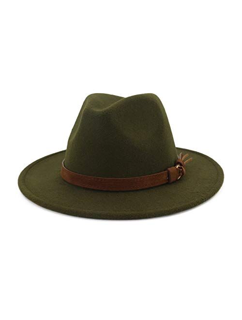 HUDANHUWEI Unisex Wide Brim Felt Fedora Hats Men Women Panama Trilby Hat with Band