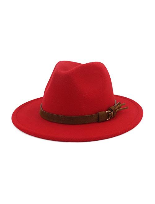 HUDANHUWEI Unisex Wide Brim Felt Fedora Hats Men Women Panama Trilby Hat with Band