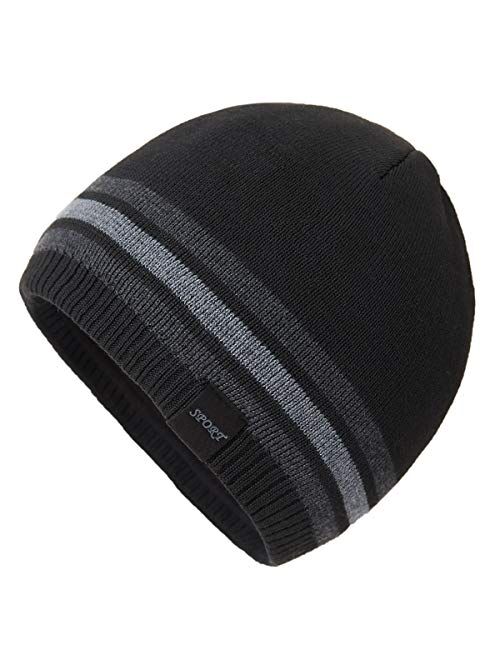 OMECHY Mens Winter Beanie Hat Oversized Warm Knit Fleece Lined Short Beanie Ski Skull Cap