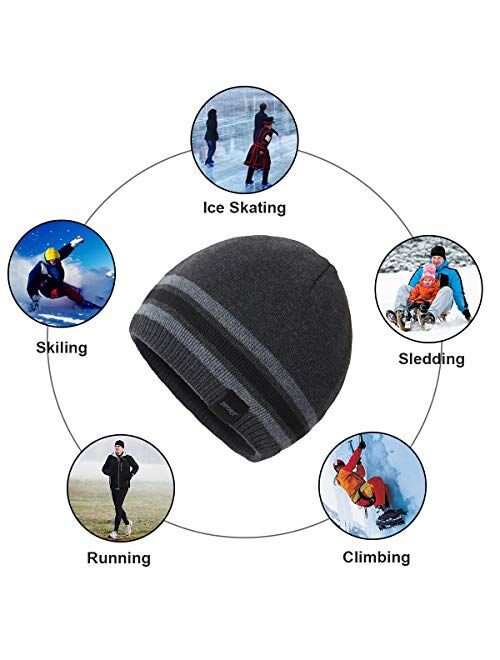 OMECHY Mens Winter Beanie Hat Oversized Warm Knit Fleece Lined Short Beanie Ski Skull Cap