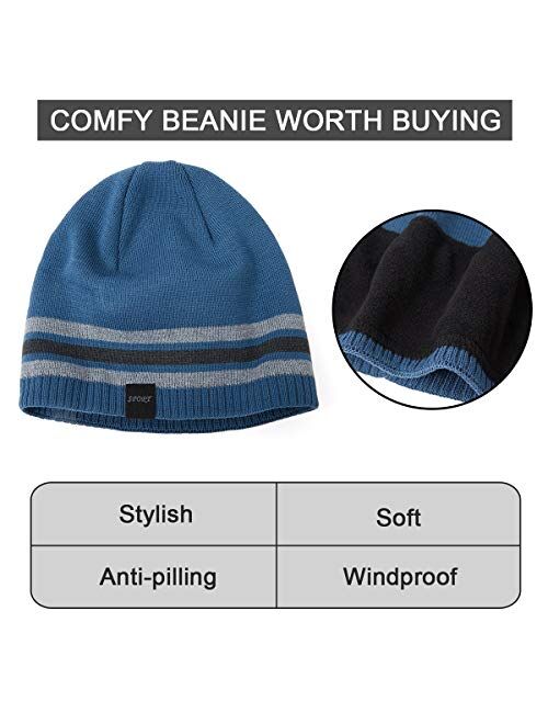 OMECHY Mens Winter Beanie Hat Oversized Warm Knit Fleece Lined Short Beanie Ski Skull Cap