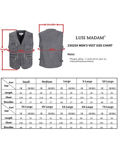 LUSI MADAM Men's Stone Washed Denim Multi-pocketed Fishing Work Outerwear Vest