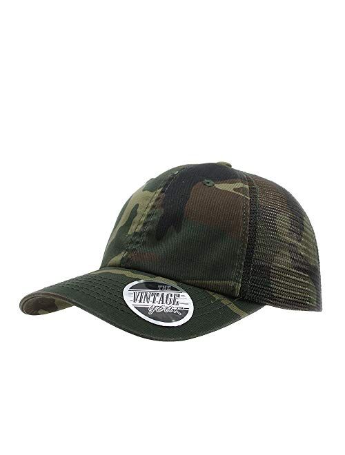 The Vintage Year Washed Cotton Unstructured Soft Mesh Adjustable Trucker Baseball Cap