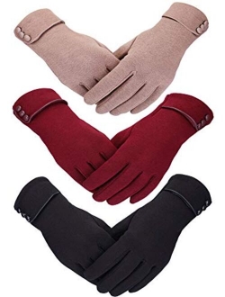 Patelai 3 Pairs Women Winter Gloves Warm Touchscreen Gloves Windproof Gloves for Women Girls Winter Using