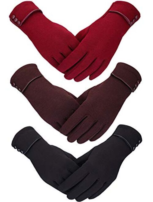 Patelai 3 Pairs Women Winter Gloves Warm Touchscreen Gloves Windproof Gloves for Women Girls Winter Using