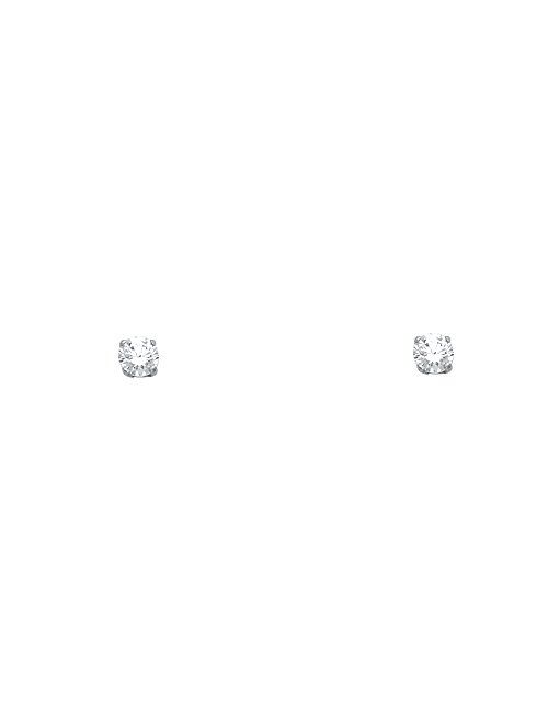 14k White Gold Round Solitaire Basket Set Stud Earrings with Screw Back - 7 Different Size Available