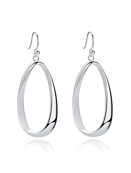 SA SILVERAGE 925 Sterling Silver Twisted Hoop Earrings Oval Round Dangle Teardrop Earrings For Women (With Blue Velvet Bag)