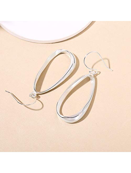 SA SILVERAGE 925 Sterling Silver Twisted Hoop Earrings Oval Round Dangle Teardrop Earrings For Women (With Blue Velvet Bag)