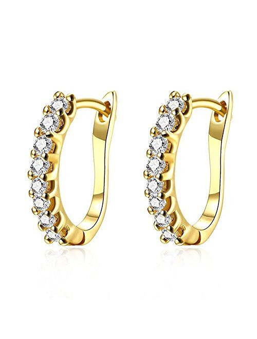 Buycitky 14k White Gold Plated Small Hoop Earrings for Women Huggie Earrings Piercings with Clear Cubic Zirconia, Best Ideas