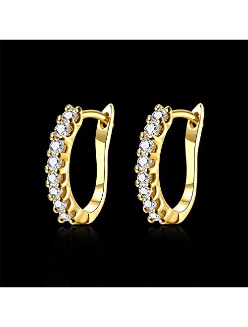 Buycitky 14k White Gold Plated Small Hoop Earrings for Women Huggie Earrings Piercings with Clear Cubic Zirconia, Best Ideas