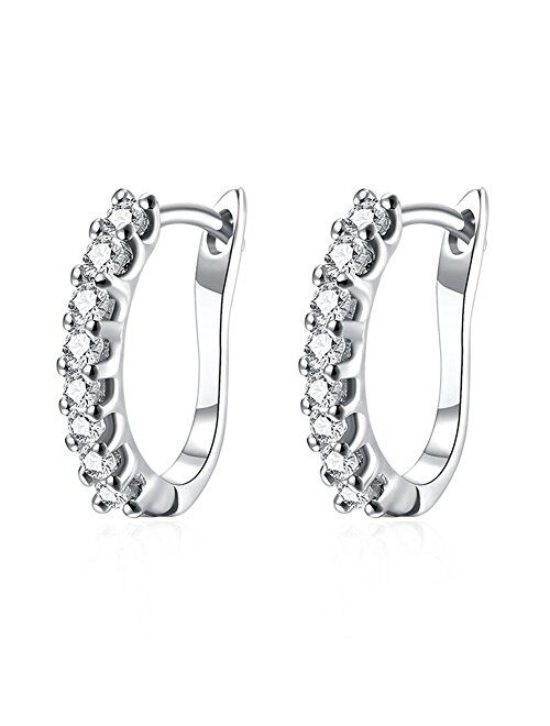 Buycitky 14k White Gold Plated Small Hoop Earrings for Women Huggie Earrings Piercings with Clear Cubic Zirconia, Best Ideas