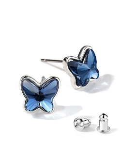 T400 Blue Purple Pink Crystal Butterfly Lever Back Earrings Birthday Gift for Women Girls