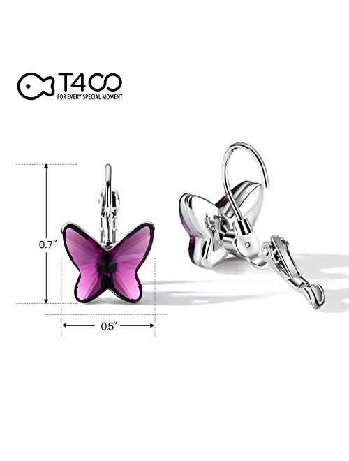 T400 Blue Purple Pink Crystal Butterfly Lever Back Earrings Birthday Gift for Women Girls