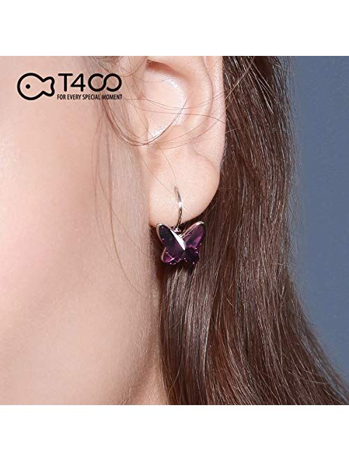 T400 Blue Purple Pink Crystal Butterfly Lever Back Earrings Birthday Gift for Women Girls