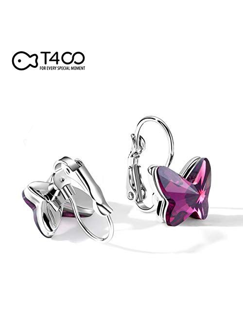 T400 Blue Purple Pink Crystal Butterfly Lever Back Earrings Birthday Gift for Women Girls