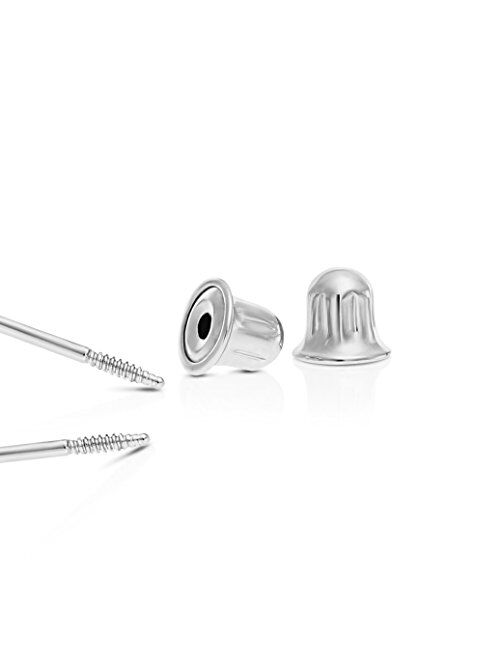 TILO JEWELRY 14k White Gold Ball Stud Earrings with Secure Screw-backs