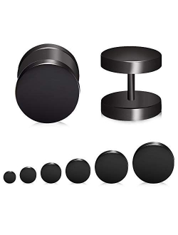 FLYUN 6Pairs 10MM Eyeball Black Screw Stud Earrings for Men Women Steel Cheater Fake Ear Plugs Gauges Illusion Tunnel