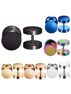 FLYUN 6Pairs 10MM Eyeball Black Screw Stud Earrings for Men Women Steel Cheater Fake Ear Plugs Gauges Illusion Tunnel