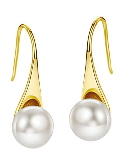 Freshwater Pearl Earrings Dangle Drop Sterling Silver Earrings 8-9mm Cultured Pearl Fine Jewelry for Women Girls