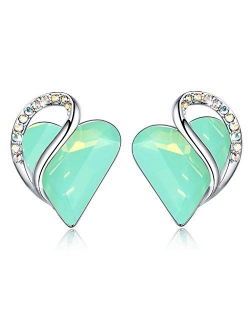 Leafael Infinity Love Heart Stud Earrings with Birthstone Crystal Women's Gifts, Silver-tone