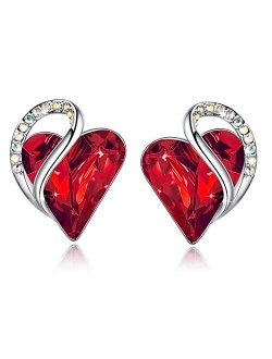 Leafael Infinity Love Heart Stud Earrings with Birthstone Crystal Women's Gifts, Silver-tone