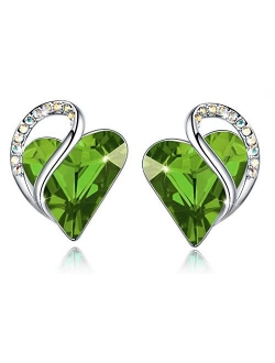 Leafael Infinity Love Heart Stud Earrings with Birthstone Crystal Women's Gifts, Silver-tone