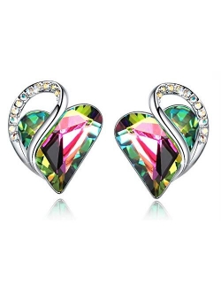 Leafael Infinity Love Heart Stud Earrings with Birthstone Crystal Women's Gifts, Silver-tone