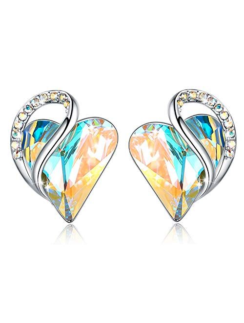 Leafael Infinity Love Heart Stud Earrings with Birthstone Crystal Women's Gifts, Silver-tone