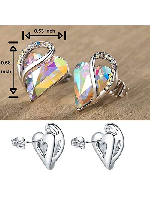 Leafael Infinity Love Heart Stud Earrings with Birthstone Crystal Women's Gifts, Silver-tone