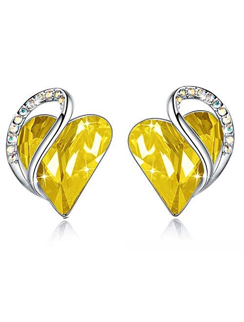 Leafael Infinity Love Heart Stud Earrings with Birthstone Crystal Women's Gifts, Silver-tone