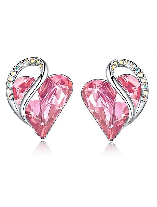 Leafael Infinity Love Heart Stud Earrings with Birthstone Crystal Women's Gifts, Silver-tone