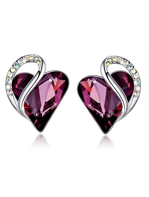 Leafael Infinity Love Heart Stud Earrings with Birthstone Crystal Women's Gifts, Silver-tone