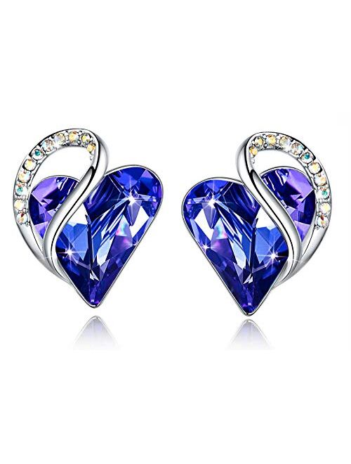 Leafael Infinity Love Heart Stud Earrings with Birthstone Crystal Women's Gifts, Silver-tone