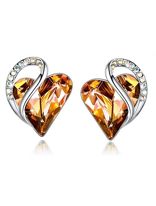 Leafael Infinity Love Heart Stud Earrings with Birthstone Crystal Women's Gifts, Silver-tone