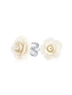 Romantic Delicate Floral Blooming 3D Carved 10MM Rose Flower Post Stud Earrings For Women Teen Lightweight More Colors