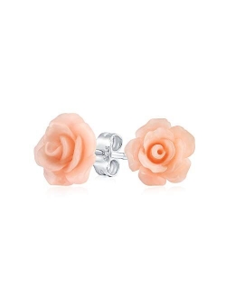 Romantic Delicate Floral Blooming 3D Carved 10MM Rose Flower Post Stud Earrings For Women Teen Lightweight More Colors