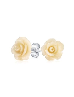 Romantic Delicate Floral Blooming 3D Carved 10MM Rose Flower Post Stud Earrings For Women Teen Lightweight More Colors