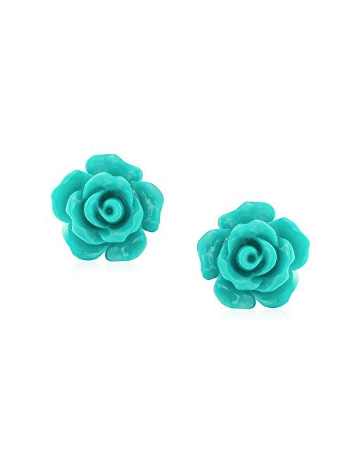 Romantic Delicate Floral Blooming 3D Carved 10MM Rose Flower Post Stud Earrings For Women Teen Lightweight More Colors