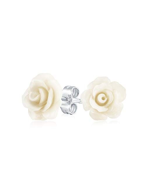 Romantic Delicate Floral Blooming 3D Carved 10MM Rose Flower Post Stud Earrings For Women Teen Lightweight More Colors