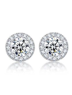 SENCLE S925 Sterling Silver with 18K White Gold Plated Cubic Zirconia Halo Stud Earrings for Women