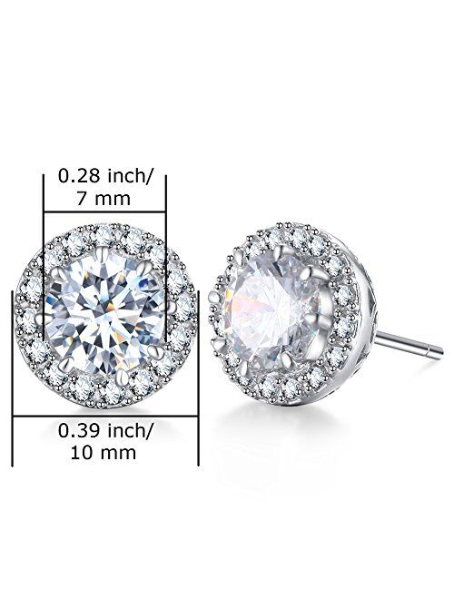 SENCLE S925 Sterling Silver with 18K White Gold Plated Cubic Zirconia Halo Stud Earrings for Women