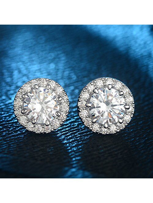 SENCLE S925 Sterling Silver with 18K White Gold Plated Cubic Zirconia Halo Stud Earrings for Women