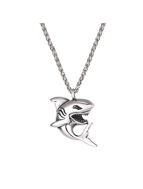 U7 Shark/Fish/Dolphin Pendant Animal Jewelry Men Boys Necklace with Stainless Steel/Gold/Black Gun Plated/925 Sterling Silver Chain