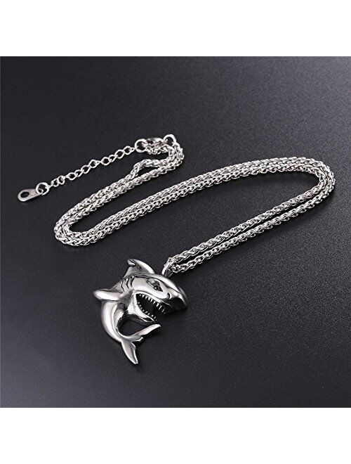 U7 Shark/Fish/Dolphin Pendant Animal Jewelry Men Boys Necklace with Stainless Steel/Gold/Black Gun Plated/925 Sterling Silver Chain