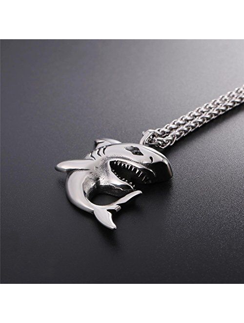 U7 Shark/Fish/Dolphin Pendant Animal Jewelry Men Boys Necklace with Stainless Steel/Gold/Black Gun Plated/925 Sterling Silver Chain