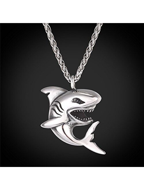 U7 Shark/Fish/Dolphin Pendant Animal Jewelry Men Boys Necklace with Stainless Steel/Gold/Black Gun Plated/925 Sterling Silver Chain